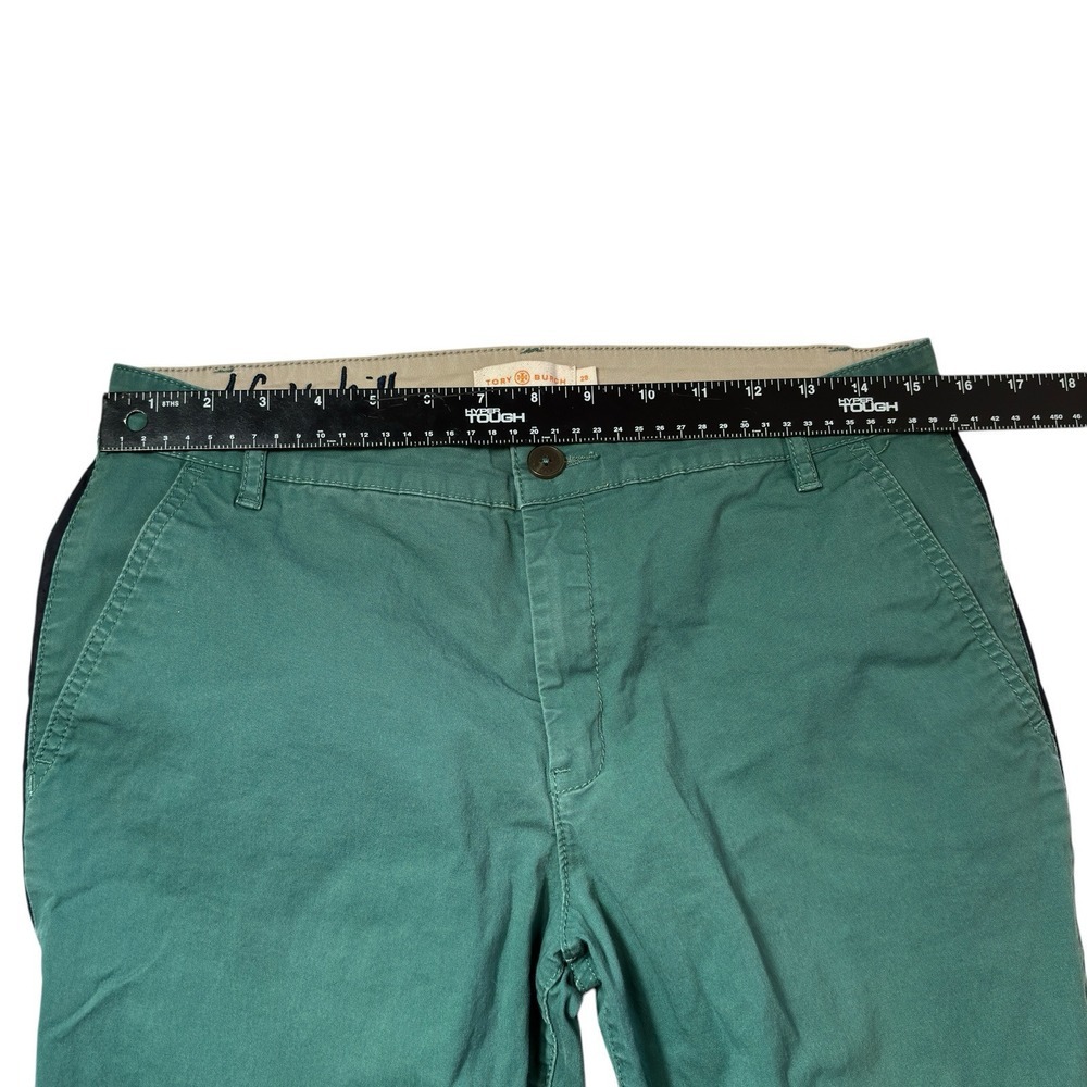 Tory Burch Pants Women's 29 Green Cuffed Black‎ Side Stripe Cotton - Picture 4 of 7